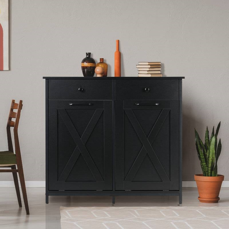 Black Multipurpose 2 Drawer / 2 Tilt Out 10gL Kitchen Laundry Trash/Recycle Storage