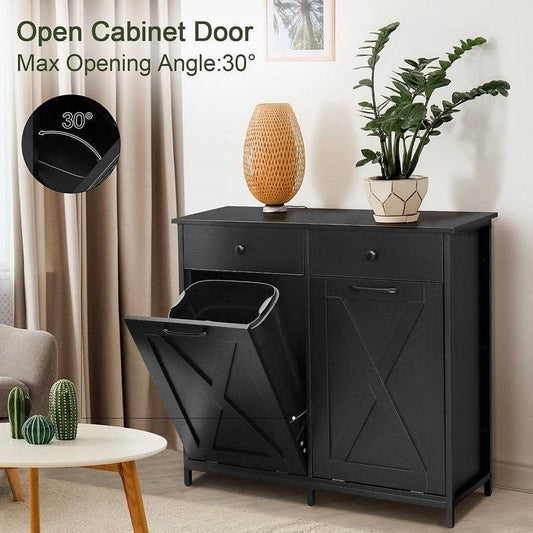 Black Multipurpose 2 Drawer / 2 Tilt Out 10gL Kitchen Laundry Trash/Recycle Storage